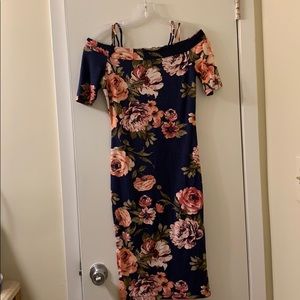 Navy blue floral off the shoulders dress